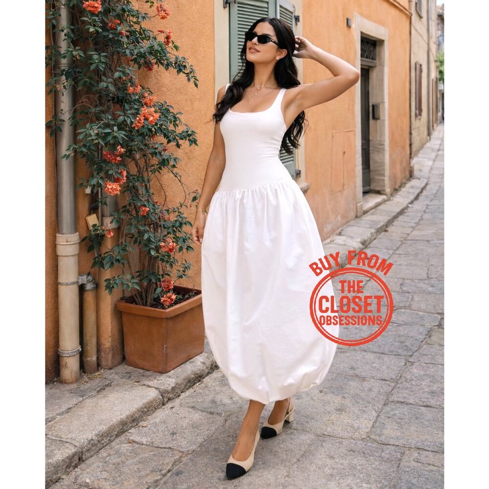 ZARA BLOGGER FAVE!!! Sleeveless Balloon Midi Dress NWT | White Knit M